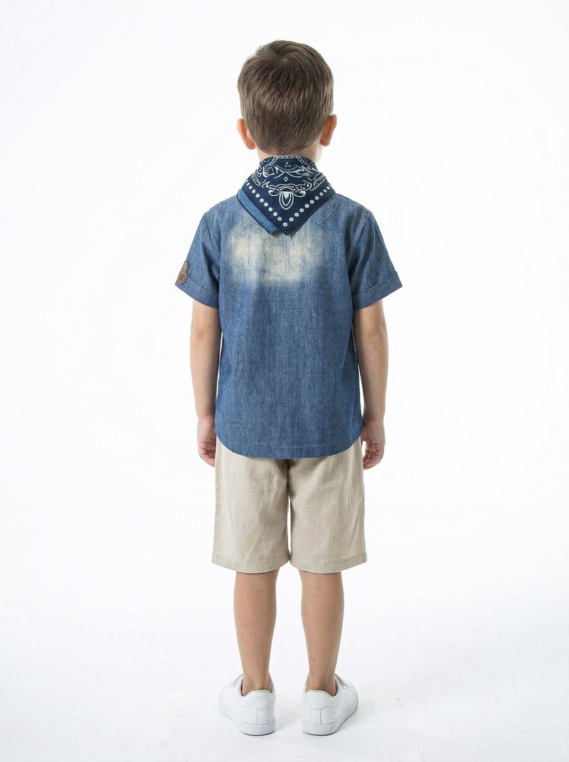 Hype Boys' two-piece summer set (shirt + shorts) with scarf, for ages 4 to 8 years, 6621 - Image 3