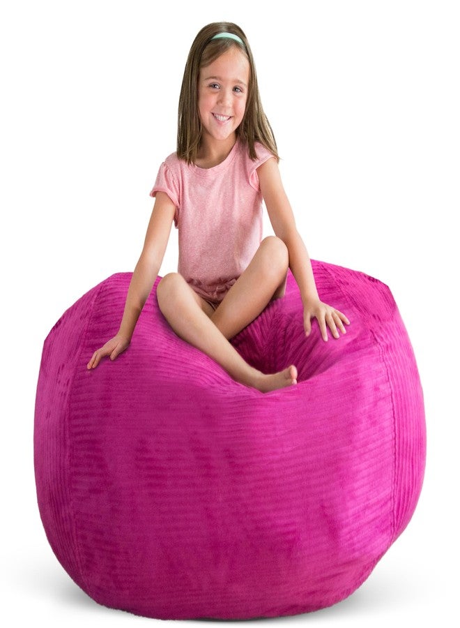 Creative QT Stuff ’n Sit Large 33’’ Bean Bag Storage Cover for Stuffed Animals & Toys, Giant Beanbag Chair for Kids Ages 3-14, Bedroom Organizer Holiday Gift, Hot Pink Corduroy - Image 1