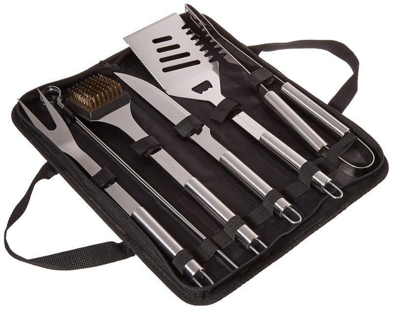 Home-Complete 7-Piece BBQ Grill Tool Kit - Stainless Steel BBQ Accessories Kitchen Set With Spatula, Tongs, Fork, Knife, Brush, Skewers, and Case by Home-Complete - Image 1