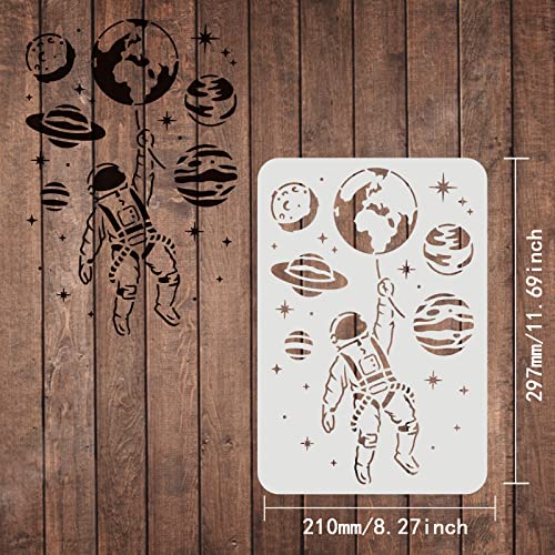 FINGERINSPIRE Astronaut Stencil 117x83 Inch Plastic Outer Space Theme Drawing Painting Set Planet Earth Star Pattern Wall Stencil Reusable for Wood Floor Wall and Tile - Image 3