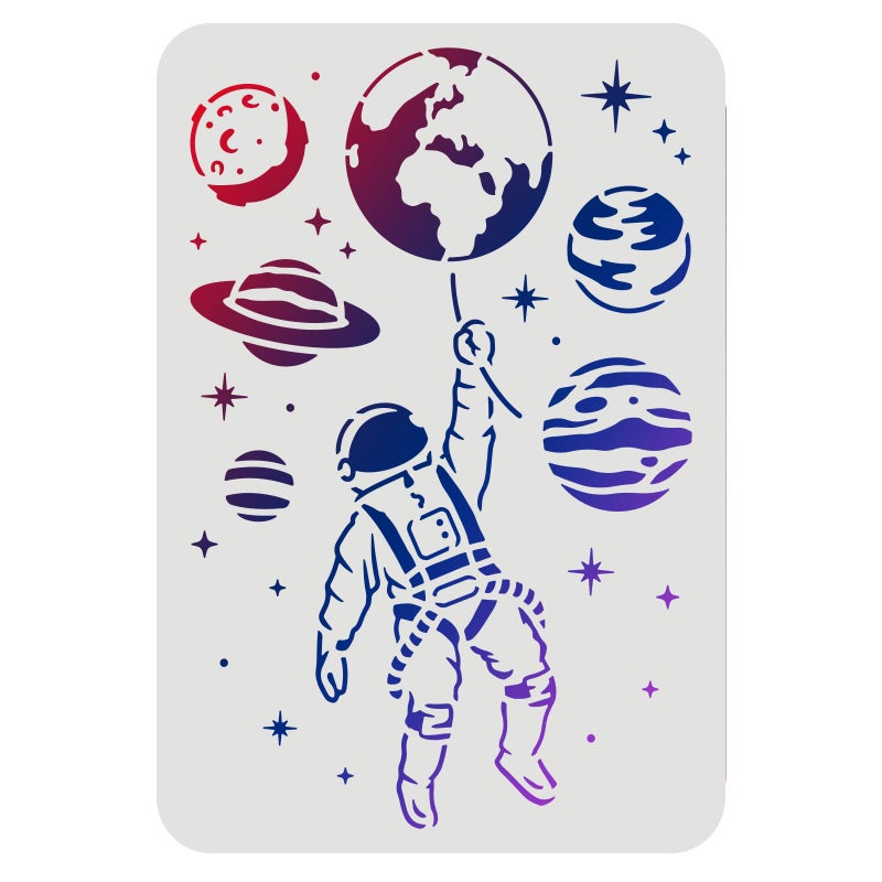 FINGERINSPIRE Astronaut Stencil 117x83 Inch Plastic Outer Space Theme Drawing Painting Set Planet Earth Star Pattern Wall Stencil Reusable for Wood Floor Wall and Tile - Image 2