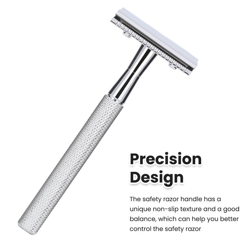 KEROPY Single Blade Safety Razor With 10 Premium Stainless Steel Blades Double Edge Safety Razors For Men, Smooth Wet Shave Experience, Glossy Silver - Image 4