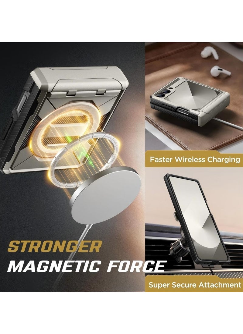 تونجيت جراب مغناطيسي لهاتف Z Flip 6، متوافق مع MagSafe، [حماية للمفصل وواقي للشاشة الأمامية] [حماية متقدمة ضد السقوط] جراب هاتف مع حلقة مسند لهاتف سامسونج جالكسي Z Flip 6 إصدار 2024، باللون الرمادي  - Image 2