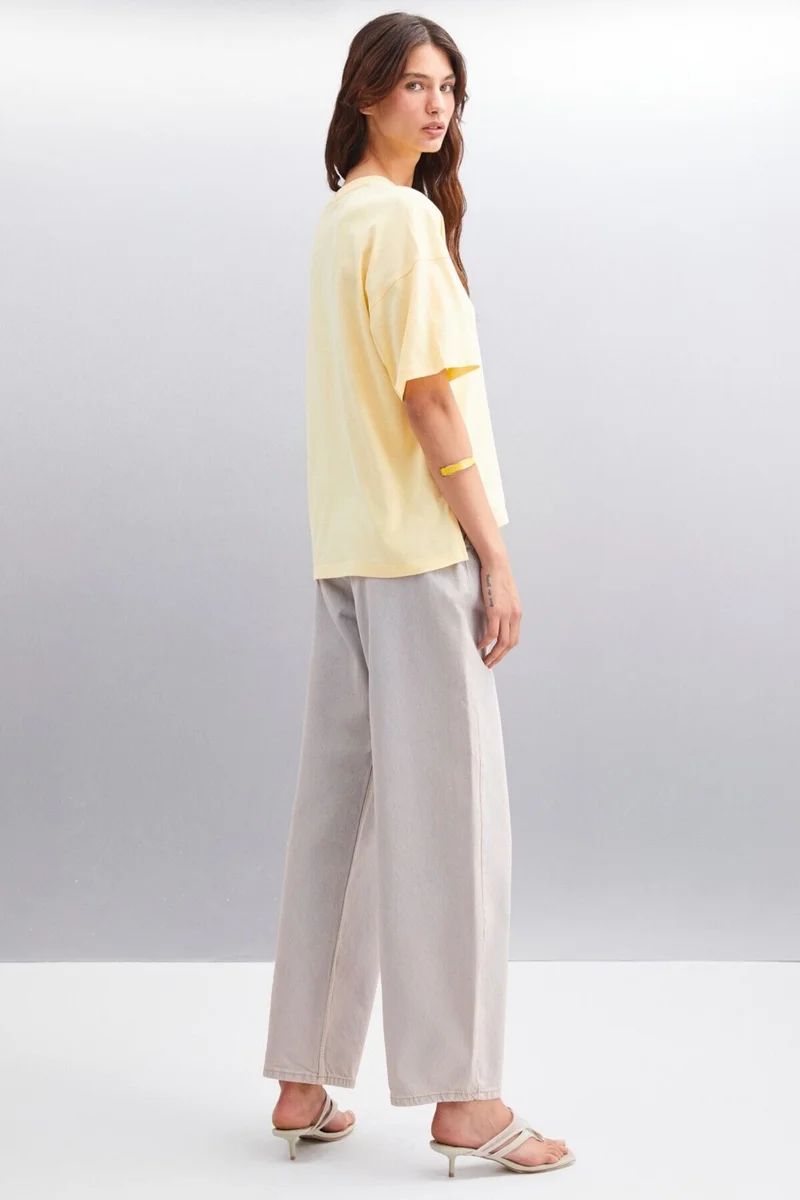 GRIMELANGE Jemmy Women's Basic Jersey Woven Relaxed 100% Organic Cotton Yellow T-shirt
