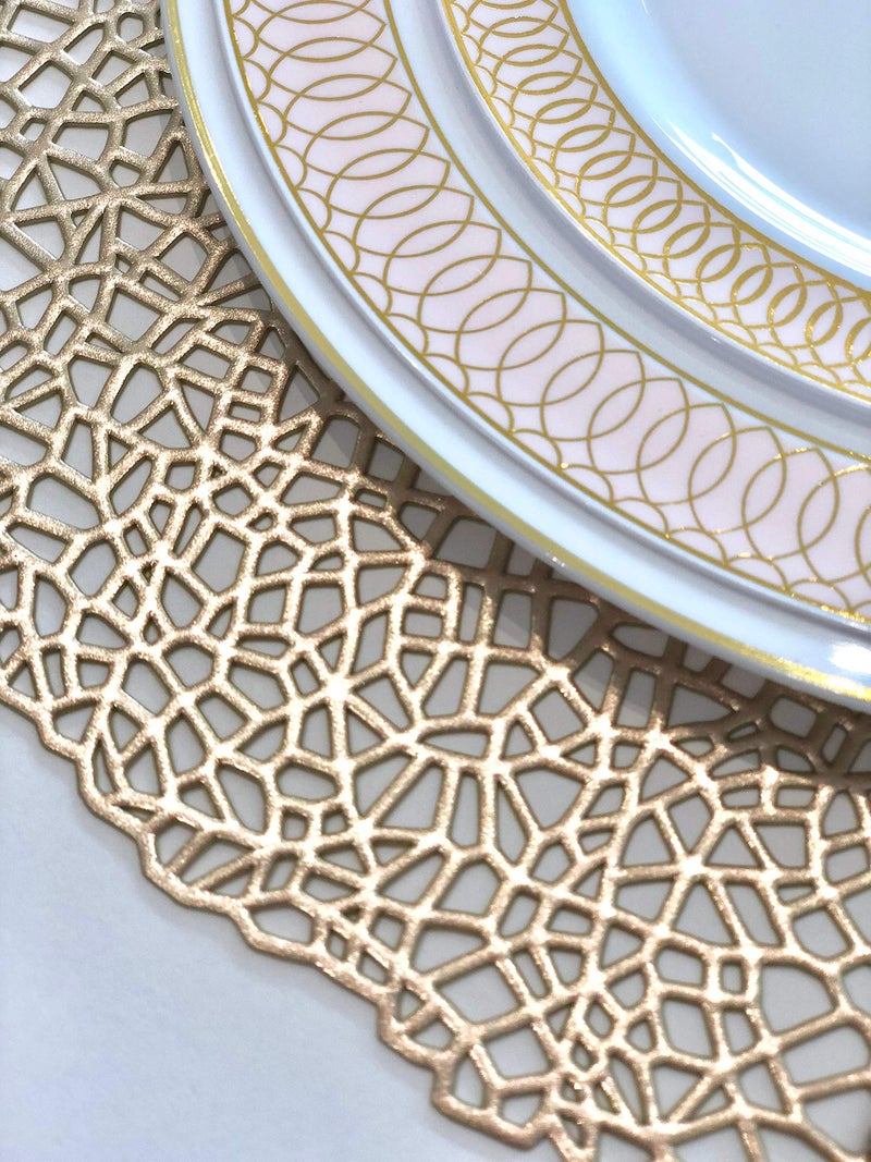 OCCASIONS FINEST PLA "" OCCASIONS "" 50 Plates Pack (25 Guests)-Wedding Party Disposable Plastic Plate Set -25 x 10'' Dinner + 25 x 7.5'' Salad/Dessert plates (Venice in White/Blush/Peach & Gold) - Image 5