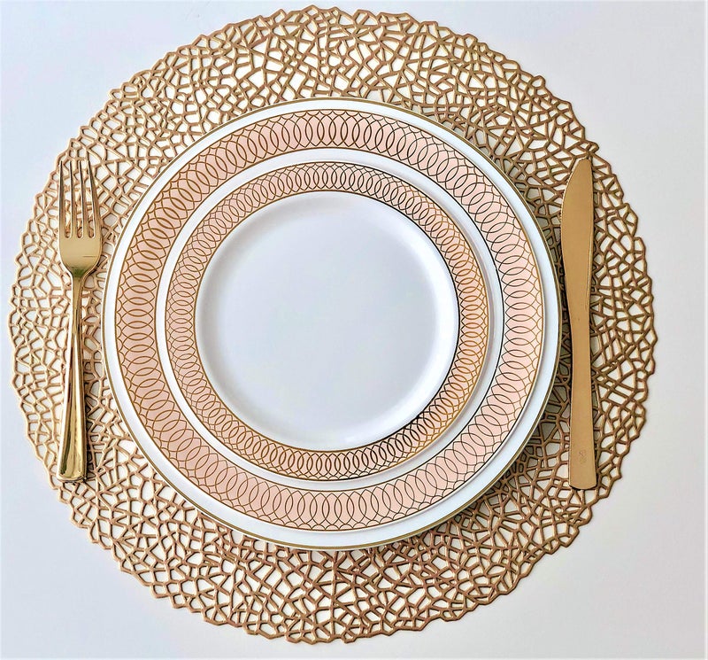 OCCASIONS FINEST PLA "" OCCASIONS "" 50 Plates Pack (25 Guests)-Wedding Party Disposable Plastic Plate Set -25 x 10'' Dinner + 25 x 7.5'' Salad/Dessert plates (Venice in White/Blush/Peach & Gold) - Image 4