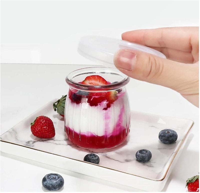 FUFU 7oz برطمانات زجاجية مع أغطية PE 12 عبوة برطمانات بودينغ صغيرة برطمانات زبادي شفافة برطمانات هدايا زجاجية حاويات للتوابل والمربى والعسل والموس وهدايا الزفاف وهدايا الاستحمام والأعمال اليدوية والفن - Image 4