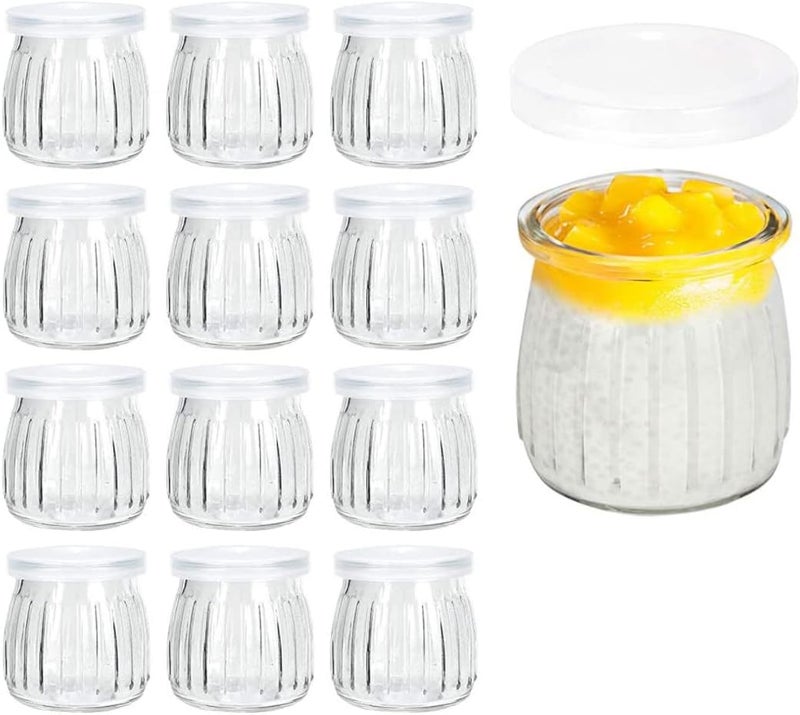 FUFU 7oz برطمانات زجاجية مع أغطية PE 12 عبوة برطمانات بودينغ صغيرة برطمانات زبادي شفافة برطمانات هدايا زجاجية حاويات للتوابل والمربى والعسل والموس وهدايا الزفاف وهدايا الاستحمام والأعمال اليدوية والفن - Image 1