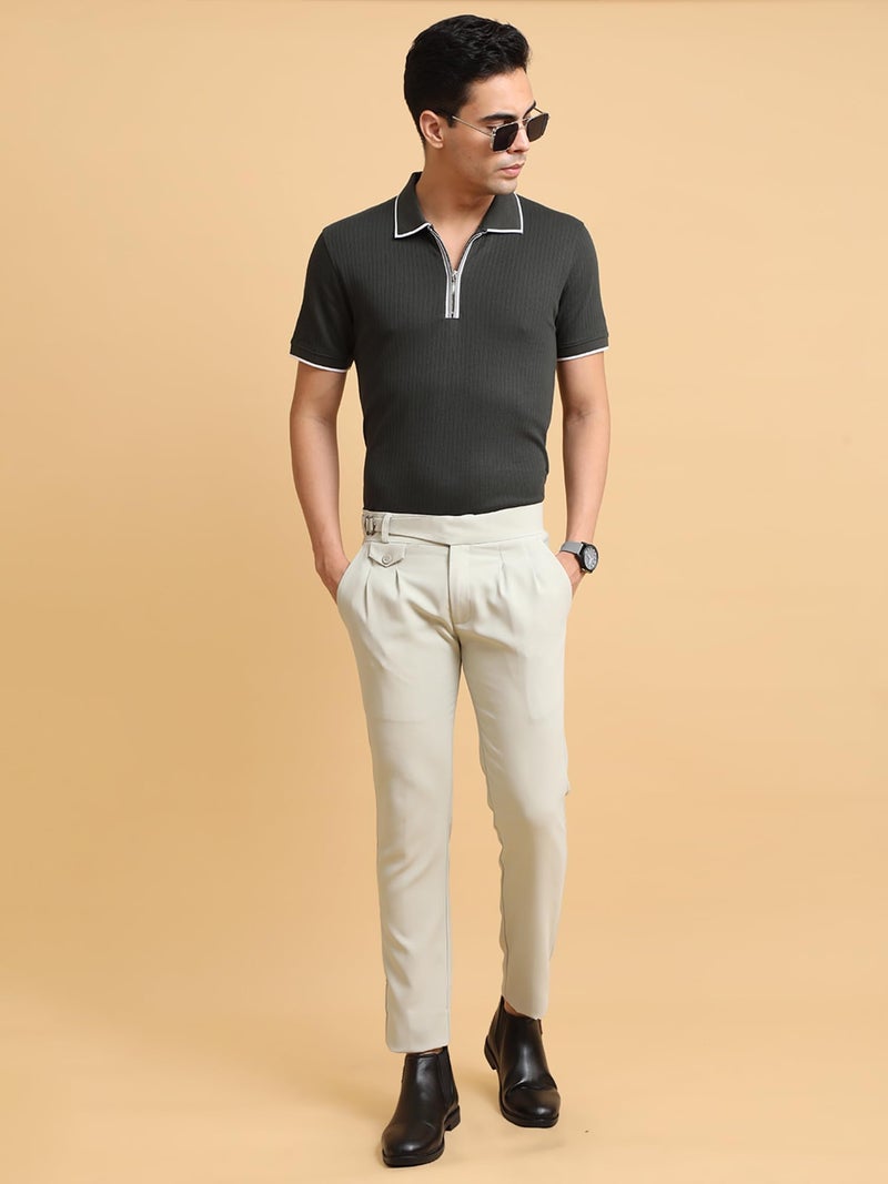 Maniac Mens Gurkha Solid Cream Polycotton Trouser - Image 5