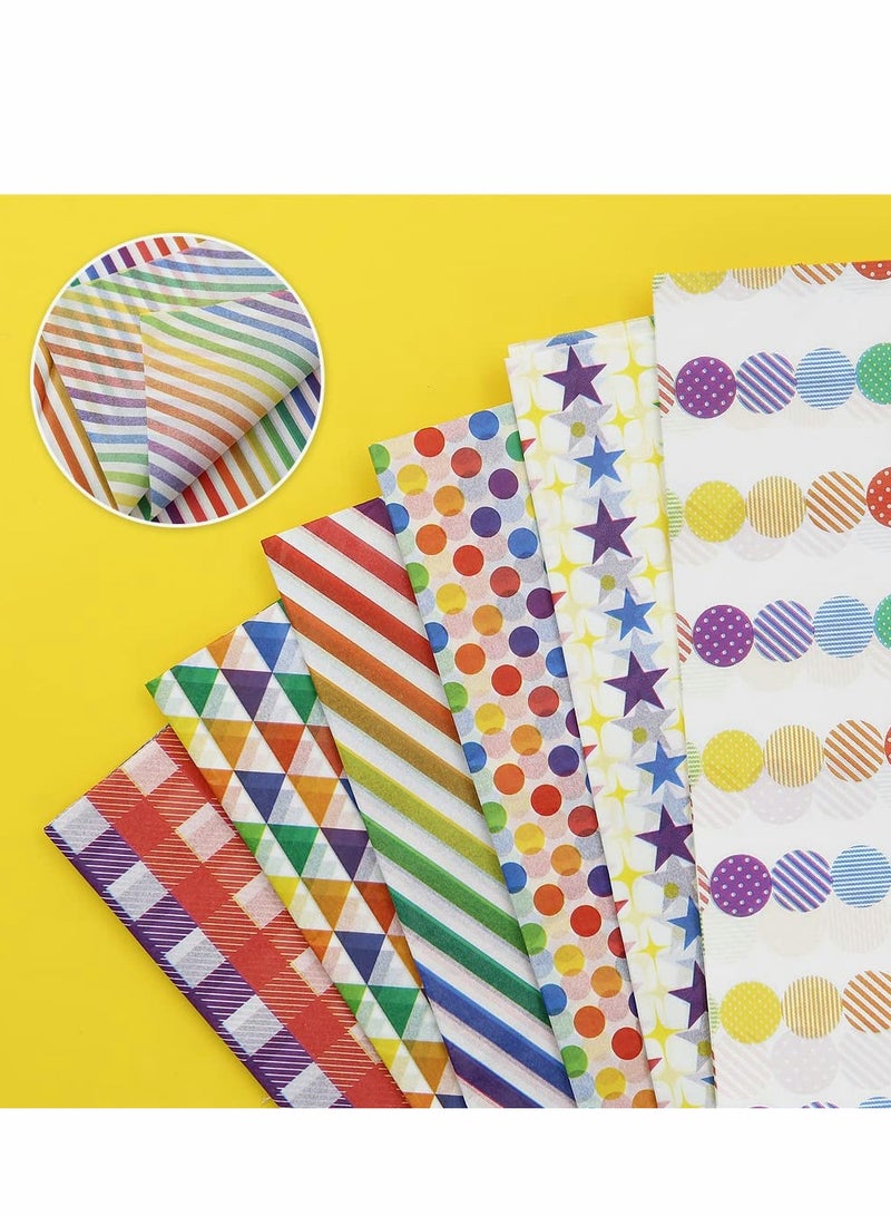 KASTWAVE Birthday Wrapping Paper, Gift Wrapping Paper, 6 Sheets Dot Stripe Star Grid Art Tissue Paper with Gift Wrap Set for Birthday, Bridal Baby Shower, Weddings, Graduations, Women, Boy, Girl, All Occasion - Image 3