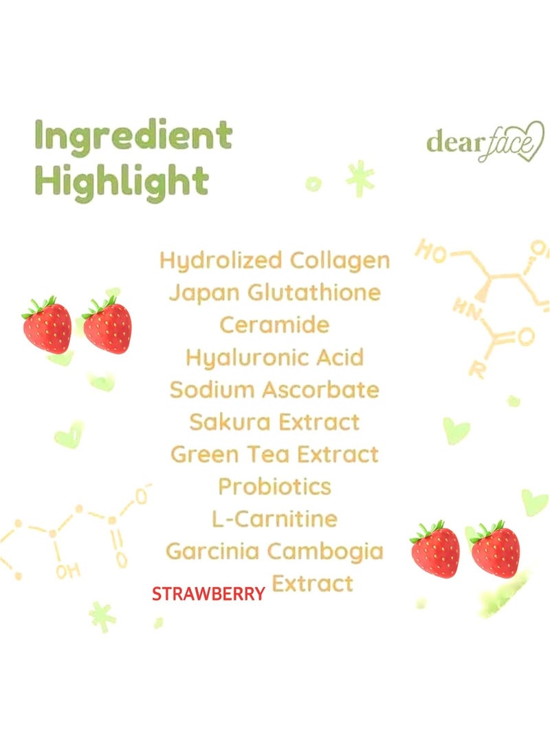Dear Face Beauty Milk Japanese Strawberry | Collagen + Glutathione | Whitening, Anti-Aging, Skin Glow Supplement | 10 Sachets - Image 2