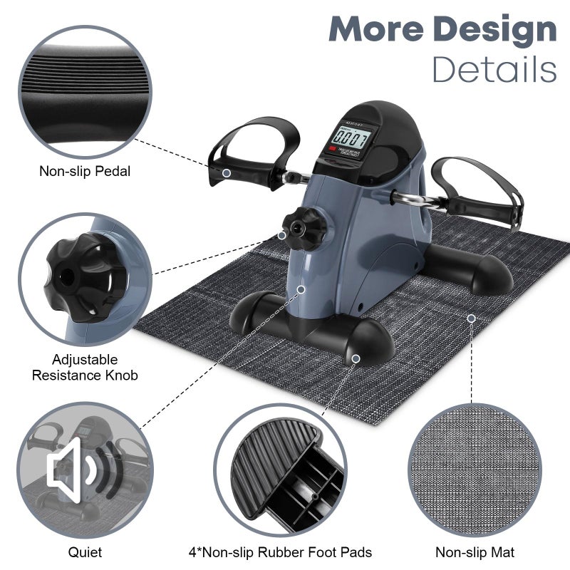 AGM Under Desk Bike Pedal Exerciser, AGM Mini Exercise Bike Foot Cycle Arm & Leg Peddler Exerciser Machine with LCD Screen Displays (Gray) - Image 4