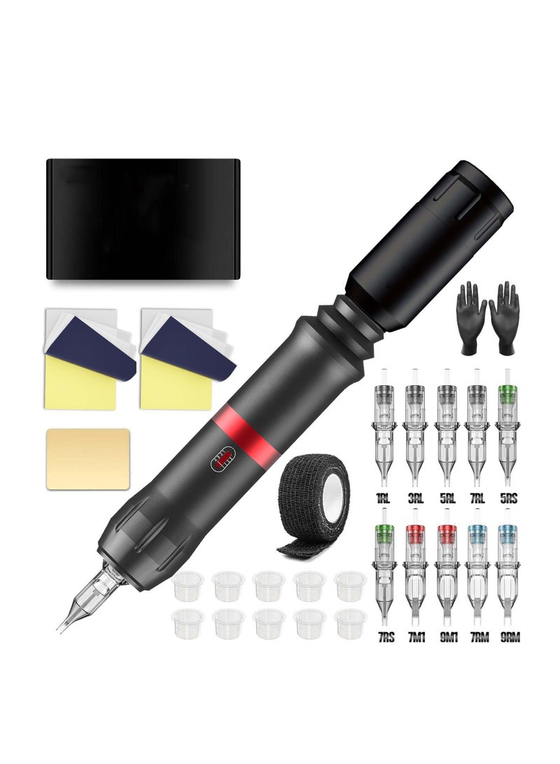 Hihonor مسدس وشم لاسلكي، مجموعة ماكينة وشم لاسلكية مع 10 قطع من خراطيش إبر مختلفة، مسدس وشم لاسلكي لفنان الوشم مع حقيبة حمل محمولة، ضمادة للعناية بعد الوشم - Image 2