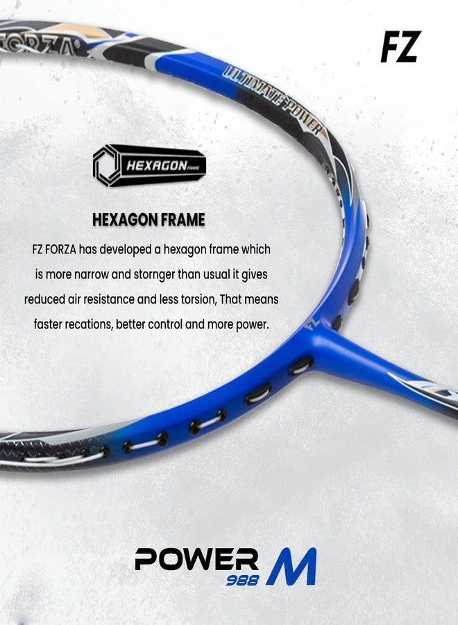 FZ Forza Power 988 Medium Strung Attacking Badminton Racket (Blue/Gray) with Racket Cover - 3U (85-89g), G5 Grip, 40T CNT U-HM Frame, Medium Flex, Head Heavy, 22-28 lbs Tension - Image 2
