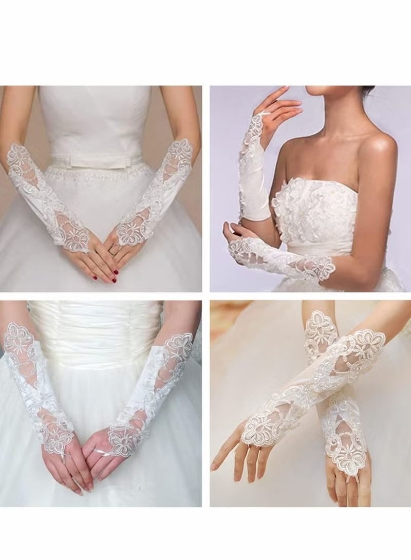 Satin Gloves, Formal Bridal Banquet Party Wedding Opera Black Mitten, Bow Lace Elegant with Wrist Ruffle Bridal Wedding Gloves for Women - Image 4