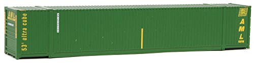 Walthers SceneMaster HO Scale Model of Alaska Marine Lines (Green, Yellow) 53' Singamas Corrugated Side Container - Image 1