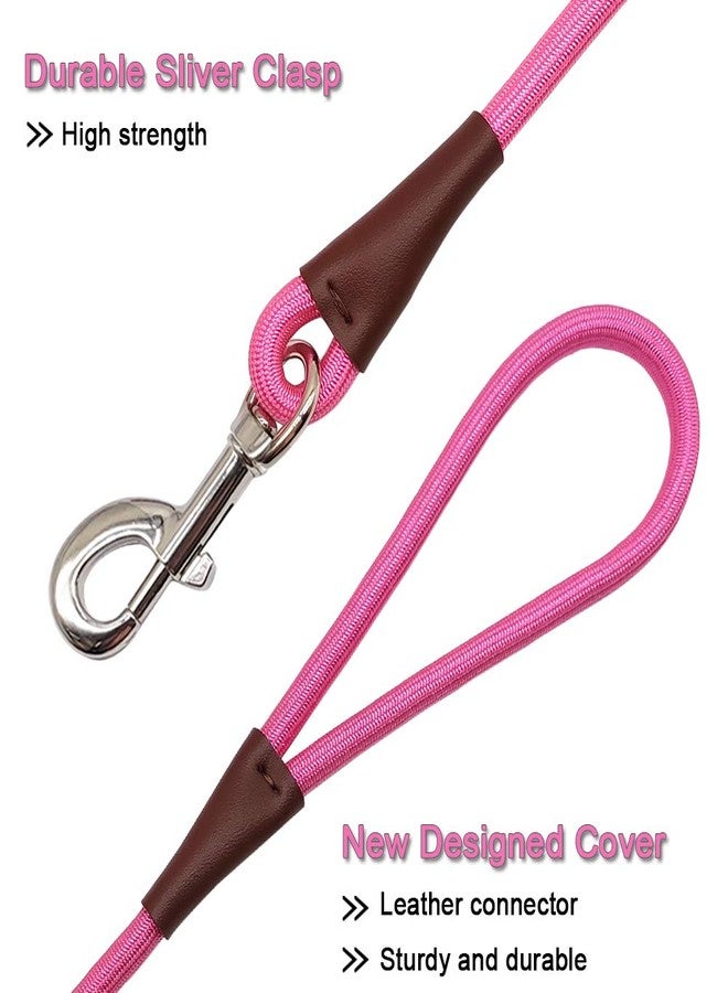 MayPaw 4/6 /8/10 FT Dog Leash, Classic Solid Colors, Strong Nylon Rope Dog Leash Reinforced with Leather Tailor Connection Heavy Duty Silver Clasp (Pink, 8ft*1/2") - Image 3