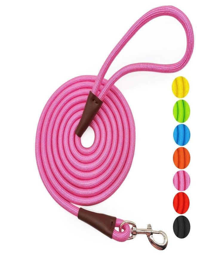 MayPaw 4/6 /8/10 FT Dog Leash, Classic Solid Colors, Strong Nylon Rope Dog Leash Reinforced with Leather Tailor Connection Heavy Duty Silver Clasp (Pink, 8ft*1/2") - Image 1