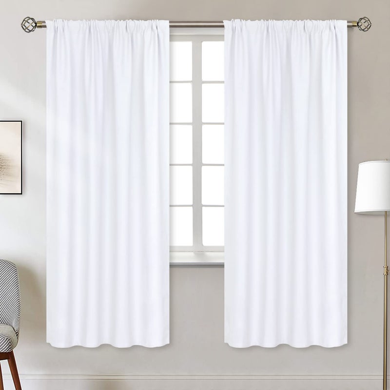 BGment الستائر البيضاء بقضيب بئر لغرفة المعيشة - ستائر معالجة النافذة المعزولة الحرارية لغرفة النوم 2 لوحات نقية بيضاء 42 × 72 بوصة - Image 2