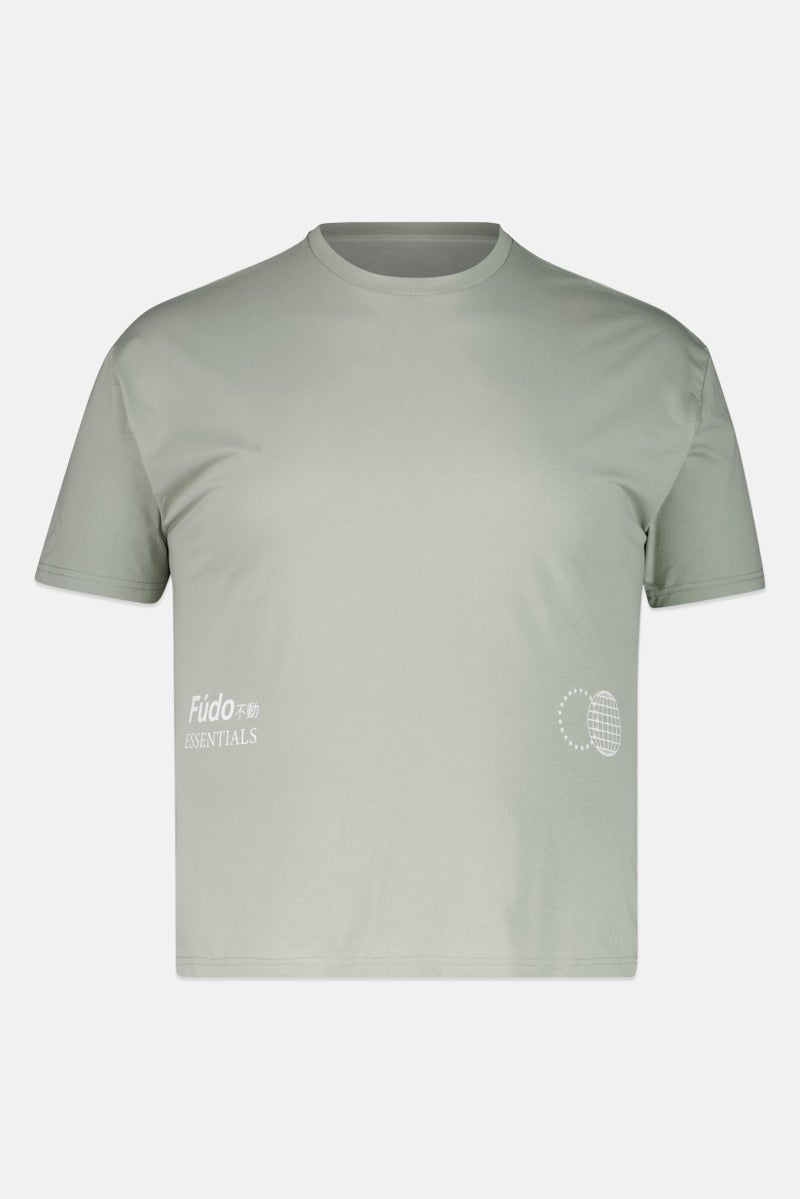 Fudo Men Crew Neck Short Sleeve Brand Logo T-Shirt, Sage Green - Image 2