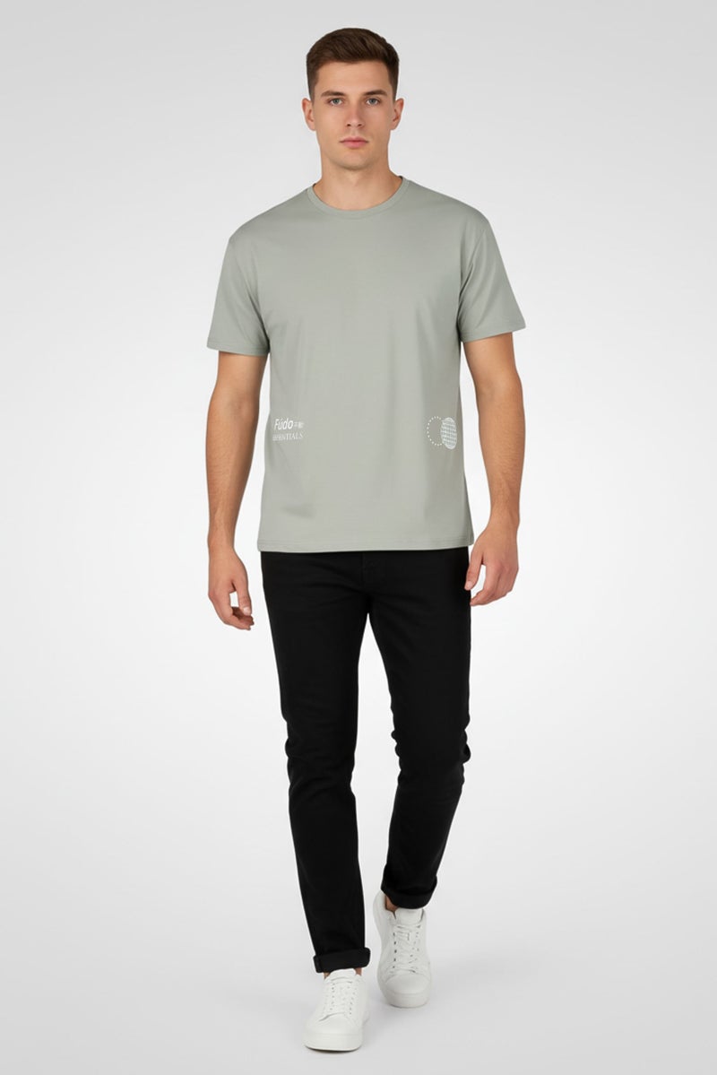 Fudo Men Crew Neck Short Sleeve Brand Logo T-Shirt, Sage Green - Image 1