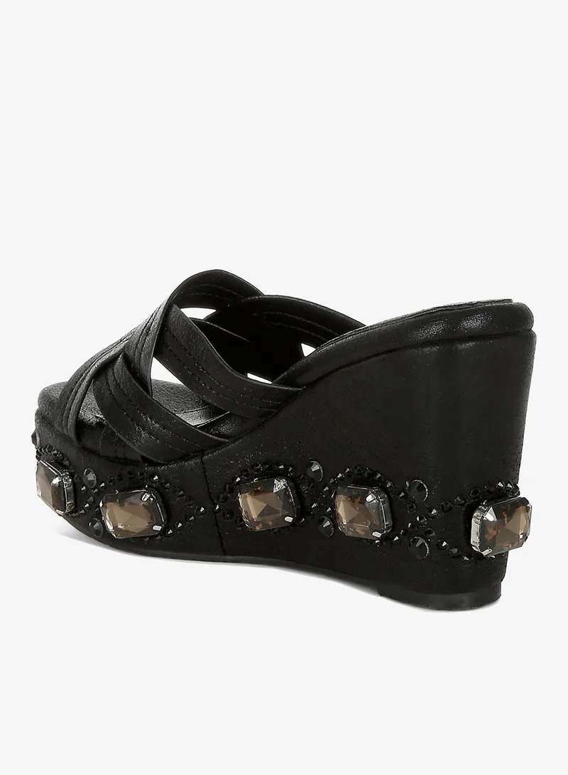 London Rag Black Chunky Diamante & Rhinestone Cut-Out Sandals in Black for Women | Best Price UAE