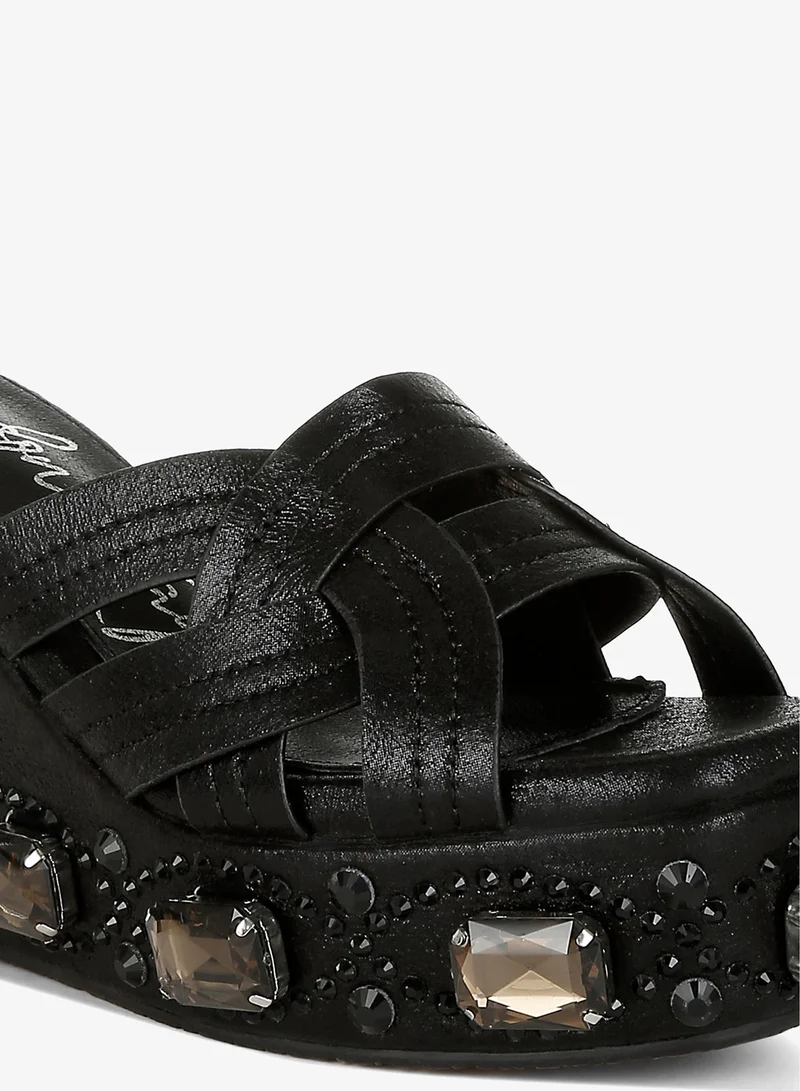 London Rag Black Chunky Diamante & Rhinestone Cut-Out Sandals in Black for Women | Best Price UAE