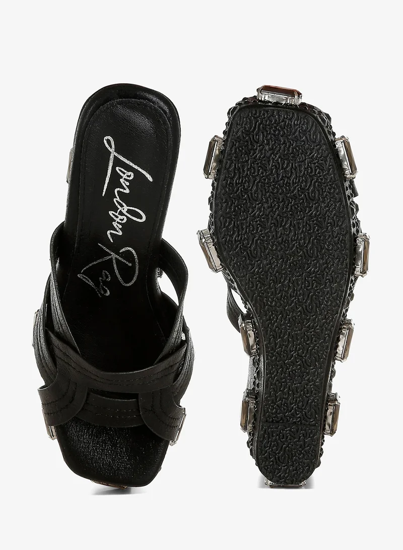 London Rag Black Chunky Diamante & Rhinestone Cut-Out Sandals in Black for Women | Best Price UAE