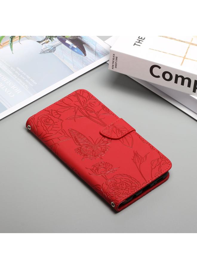 زبون جراب هاتف iPhone 11 من الجلد المنقوش بنقشة زهور الفاوانيا على شكل فراشة - Image 2