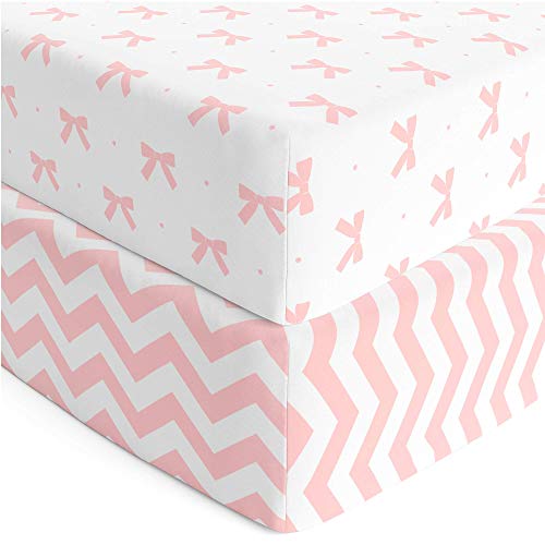 Cuddly Cubs Baby Crib Sheets Girl 2 Pack  Jersey Cotton Fitted Crib Sheet Set and Toddler Bed Sheets  Pink Baby Girl Crib Sheets  Standard Crib and Toddler Bed Mattress Size 28 x 52 Inch
