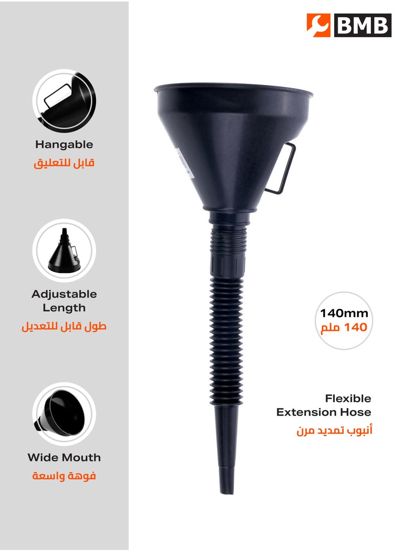 LAWAZIM - Lubricant Funnel - 140mm - Wide Mouth Spill-Proof Plastic Funnel with Flexible, Extendable Spout for Precise Refills - Ideal for Engine Oil, Transmission Fluid, Coolant, Gear Oil, and Household Liquids - Image 1