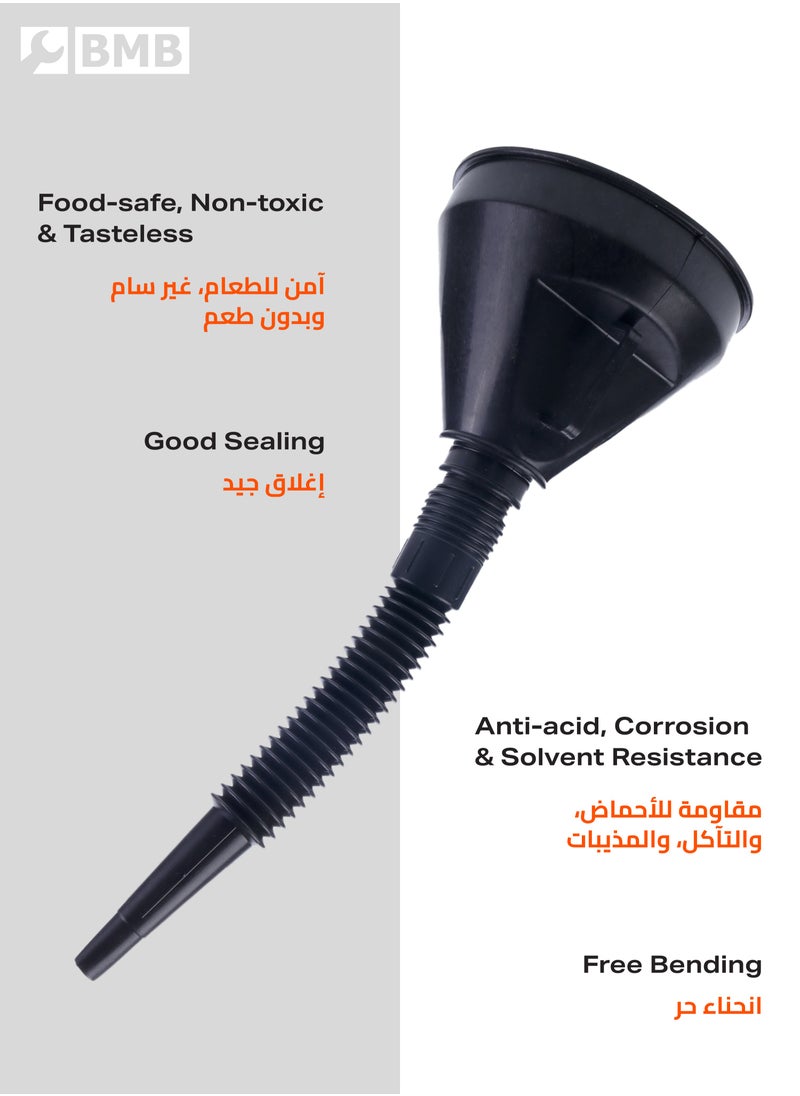 LAWAZIM - Lubricant Funnel - 140mm - Wide Mouth Spill-Proof Plastic Funnel with Flexible, Extendable Spout for Precise Refills - Ideal for Engine Oil, Transmission Fluid, Coolant, Gear Oil, and Household Liquids - Image 1
