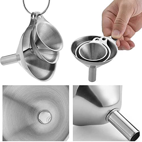 Supvox® 3Pcs Metal Stainless Steel Funnel Set, Large Small Funnel with 2 Clean Brushes, 0.47in/0.35in/0.24in Nozzle, Food Grade Mini Funnels for Kitchen - Image 3