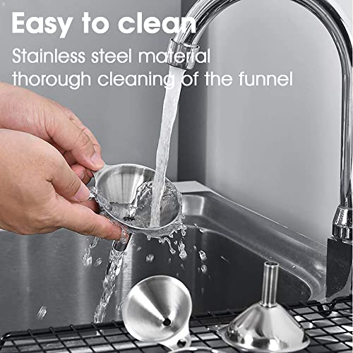 Supvox® 3Pcs Metal Stainless Steel Funnel Set, Large Small Funnel with 2 Clean Brushes, 0.47in/0.35in/0.24in Nozzle, Food Grade Mini Funnels for Kitchen - Image 5