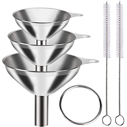 Supvox® 3Pcs Metal Stainless Steel Funnel Set, Large Small Funnel with 2 Clean Brushes, 0.47in/0.35in/0.24in Nozzle, Food Grade Mini Funnels for Kitchen - Image 1