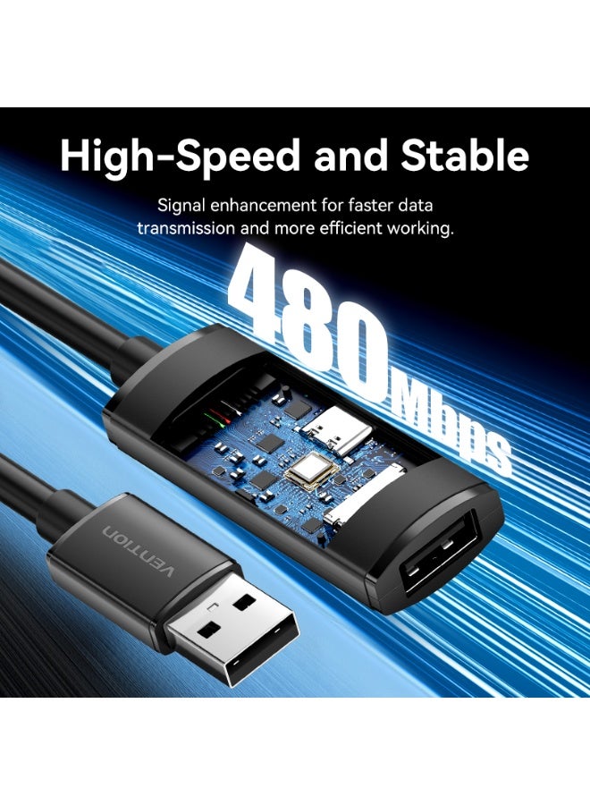 VENTION USB 2.0 Type-A Male to Type-A Female Active Extension Cable 5M Black Model# CBKBJ - Image 3
