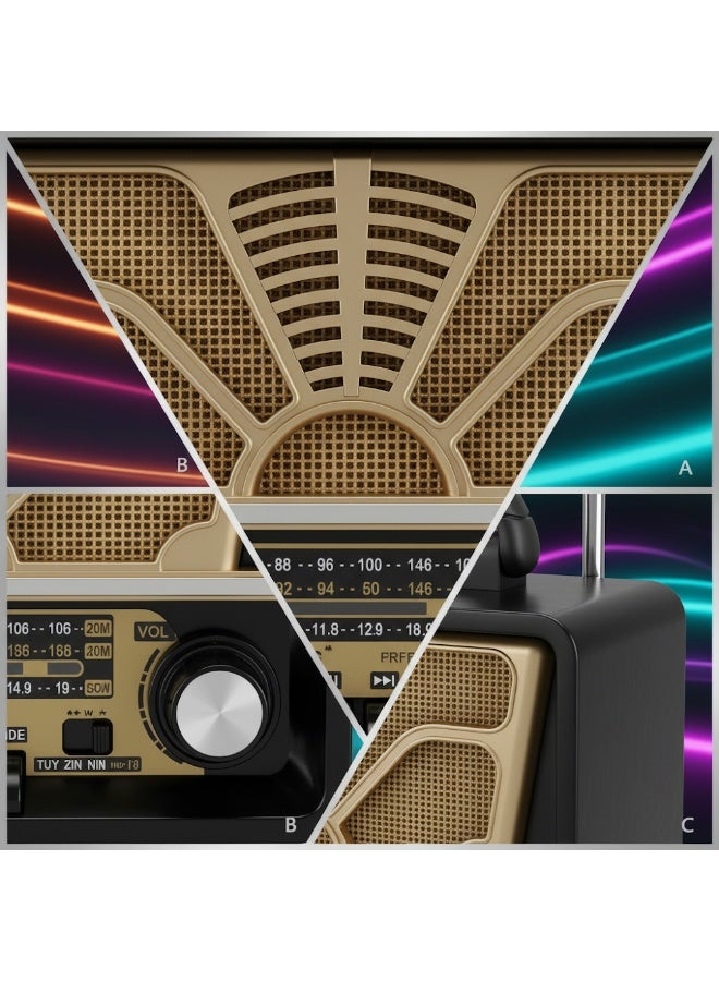 راديو كلاسيك R-7133BT مكبر صوت بلوتوث محمول متعدد الموجات FM/AM/SW مع مشغل MP3 وUSB وكشاف طوارئ للمنزل والرحلات يعمل بالشحن والبطارية - لون اسود - Image 5