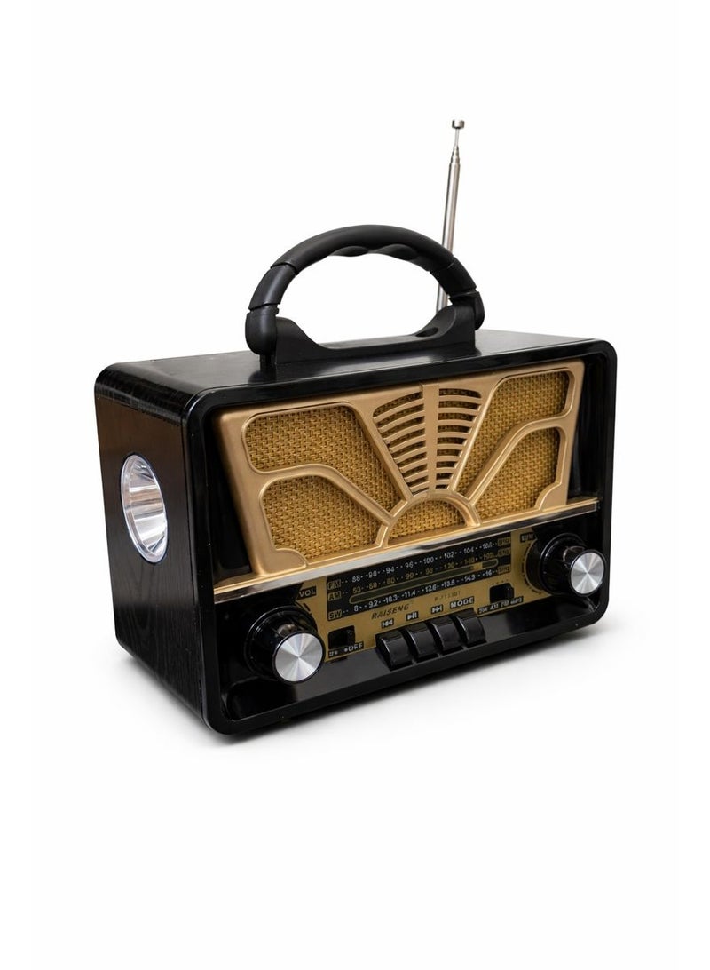 راديو كلاسيك R-7133BT مكبر صوت بلوتوث محمول متعدد الموجات FM/AM/SW مع مشغل MP3 وUSB وكشاف طوارئ للمنزل والرحلات يعمل بالشحن والبطارية - لون اسود - Image 2