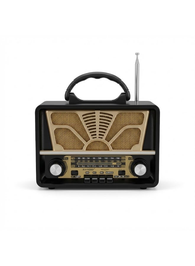 راديو كلاسيك R-7133BT مكبر صوت بلوتوث محمول متعدد الموجات FM/AM/SW مع مشغل MP3 وUSB وكشاف طوارئ للمنزل والرحلات يعمل بالشحن والبطارية - لون اسود - Image 1