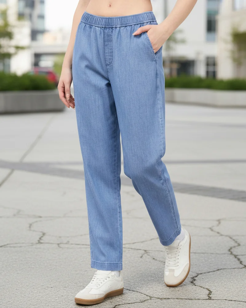 بيواكوف Women's Light Blue Ankle Length Jeans