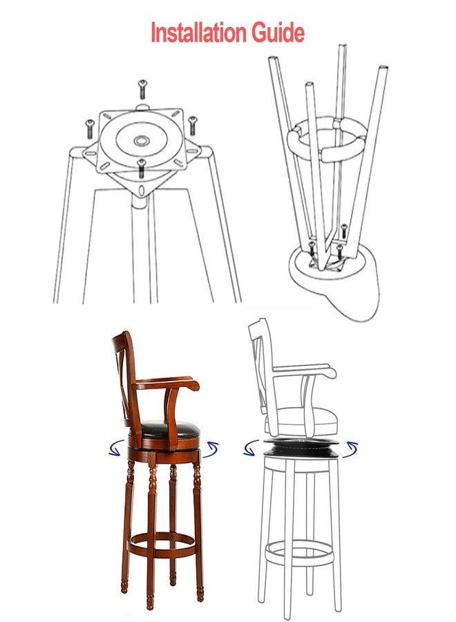FengWu 2 Pack 6 inch Swivel Plate Bar Stool 360° Swivel Replacement Seat Swivel Base Square Rotating Swivel Plate for Recliner Chair & Bar Stool with 220 Pound Capacity - Image 4