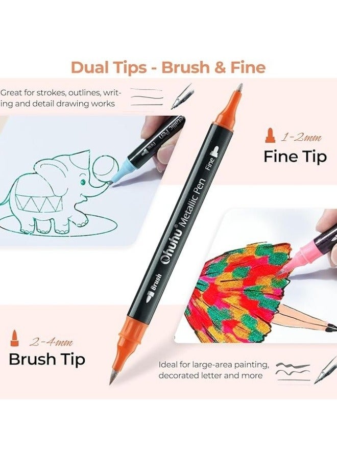 FPC Dual Tip Brush Pens, 24 Colors Felt Tip Pen Set, Doodle Dazzle Outline Markers Pens, Fineliners Felt Pens, for Kids and Adults Drawing Sketching Design Scrapbooking Painting Lettering - Image 2