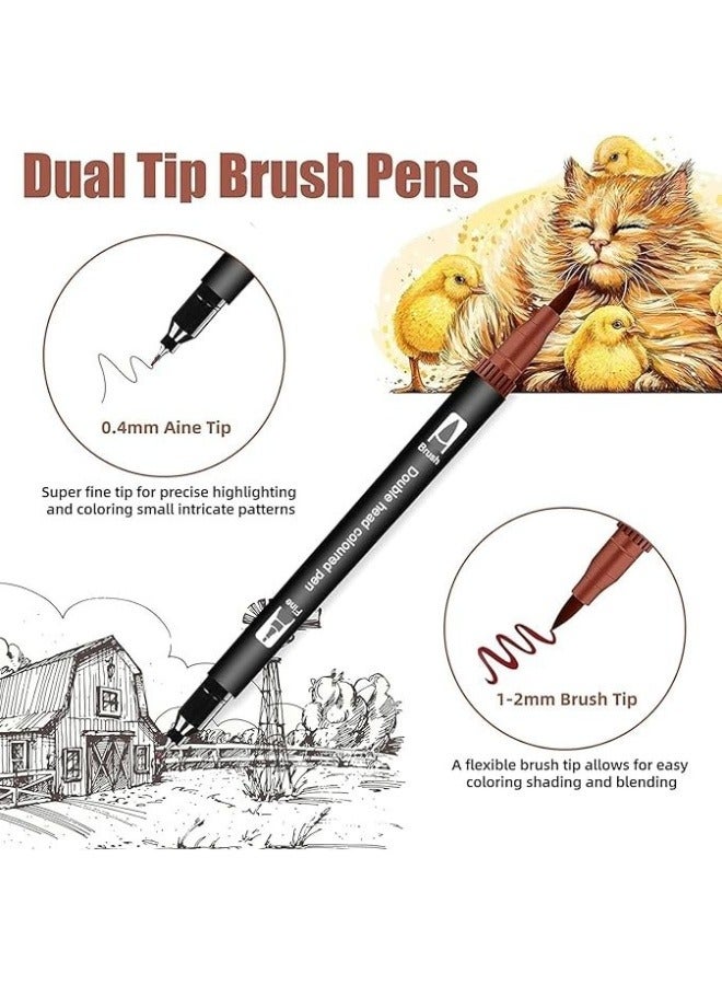 Dual Tip Brush Pens, 24 Colors Felt Tip Pen Set, Doodle Dazzle Outline Markers Pens, Fineliners Felt Pens, for Kids and Adults Drawing Sketching Design Scrapbooking Painting Lettering