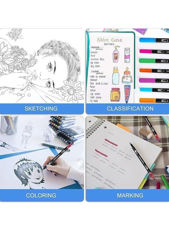Dual Tip Brush Pens, 24 Colors Felt Tip Pen Set, Doodle Dazzle Outline Markers Pens, Fineliners Felt Pens, for Kids and Adults Drawing Sketching Design Scrapbooking Painting Lettering