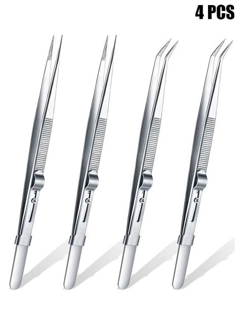 Anti-Static Stainless Steel Tweezers Precision Tweezers Set, for Electronics Laboratory Work Jewelry-Making Craft Soldering Etc 4 Pieces
