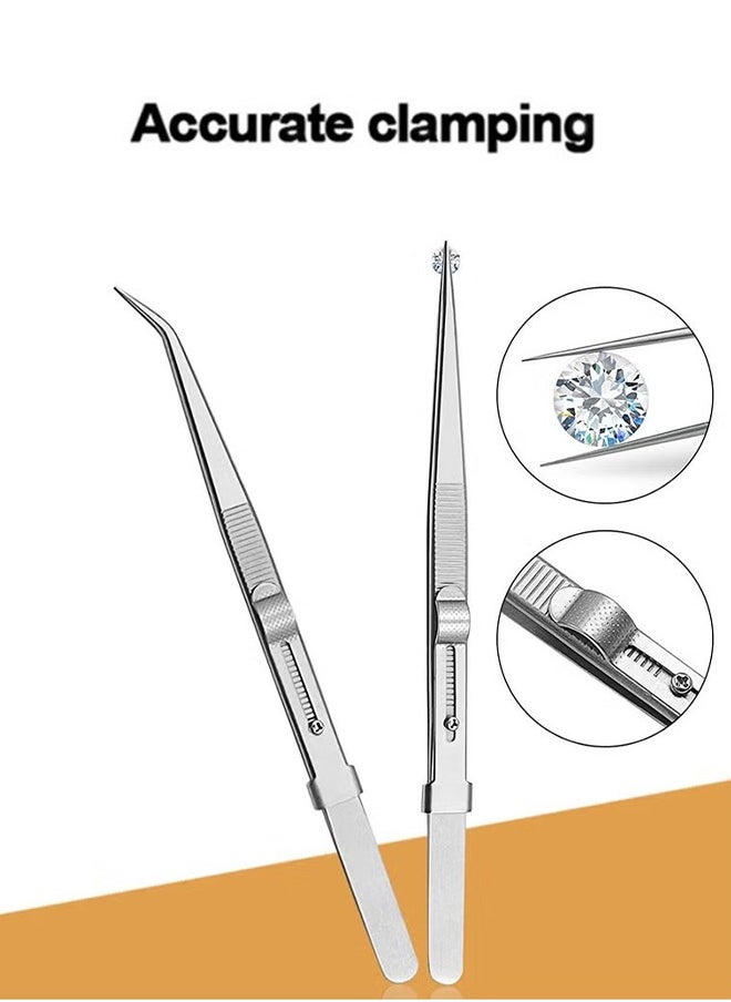 Anti-Static Stainless Steel Tweezers Precision Tweezers Set, for Electronics Laboratory Work Jewelry-Making Craft Soldering Etc 4 Pieces