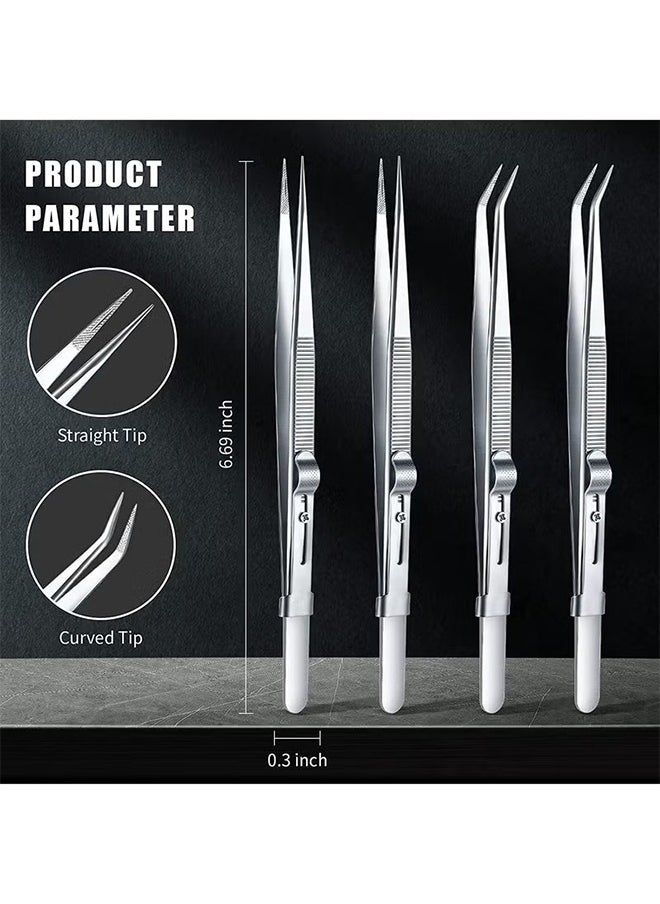 Anti-Static Stainless Steel Tweezers Precision Tweezers Set, for Electronics Laboratory Work Jewelry-Making Craft Soldering Etc 4 Pieces