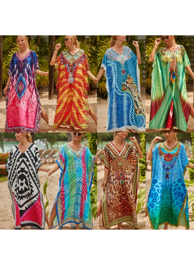 2022 European And American Blouse Loose Large Size Beach Dress For Seaside Vacation Bikini Sun Protection Shirt Swimwear-Color:8624-  - Image 2