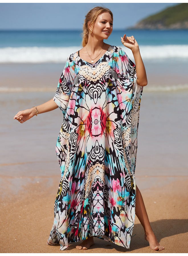 2022 European And American Blouse Loose Large Size Beach Dress For Seaside Vacation Bikini Sun Protection Shirt Swimwear-Color:8624-  - Image 1