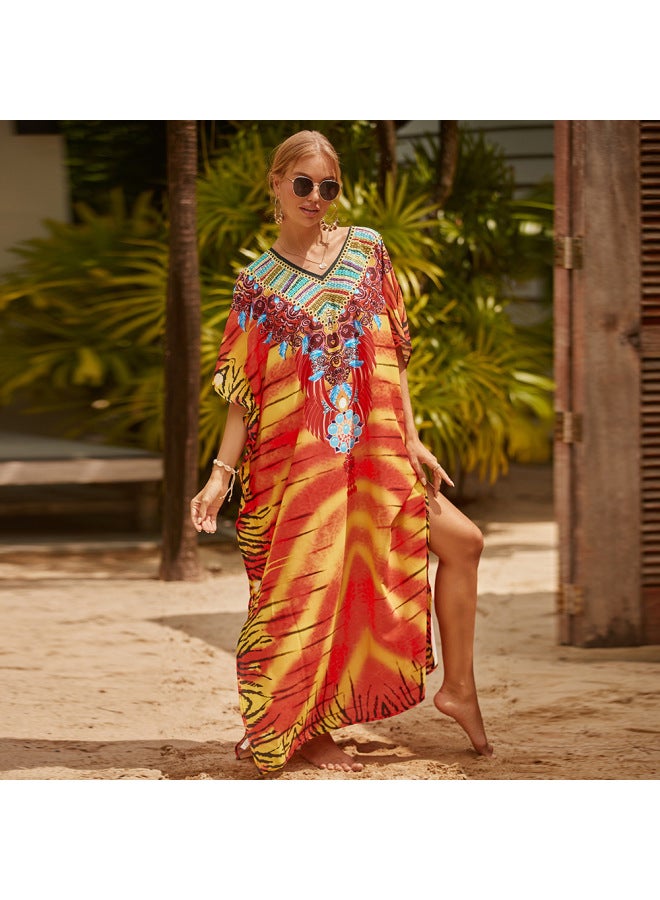 2022 European And American Blouse Loose Large Size Beach Dress For Seaside Vacation Bikini Sun Protection Shirt Swimwear-Color:8624-  - Image 4